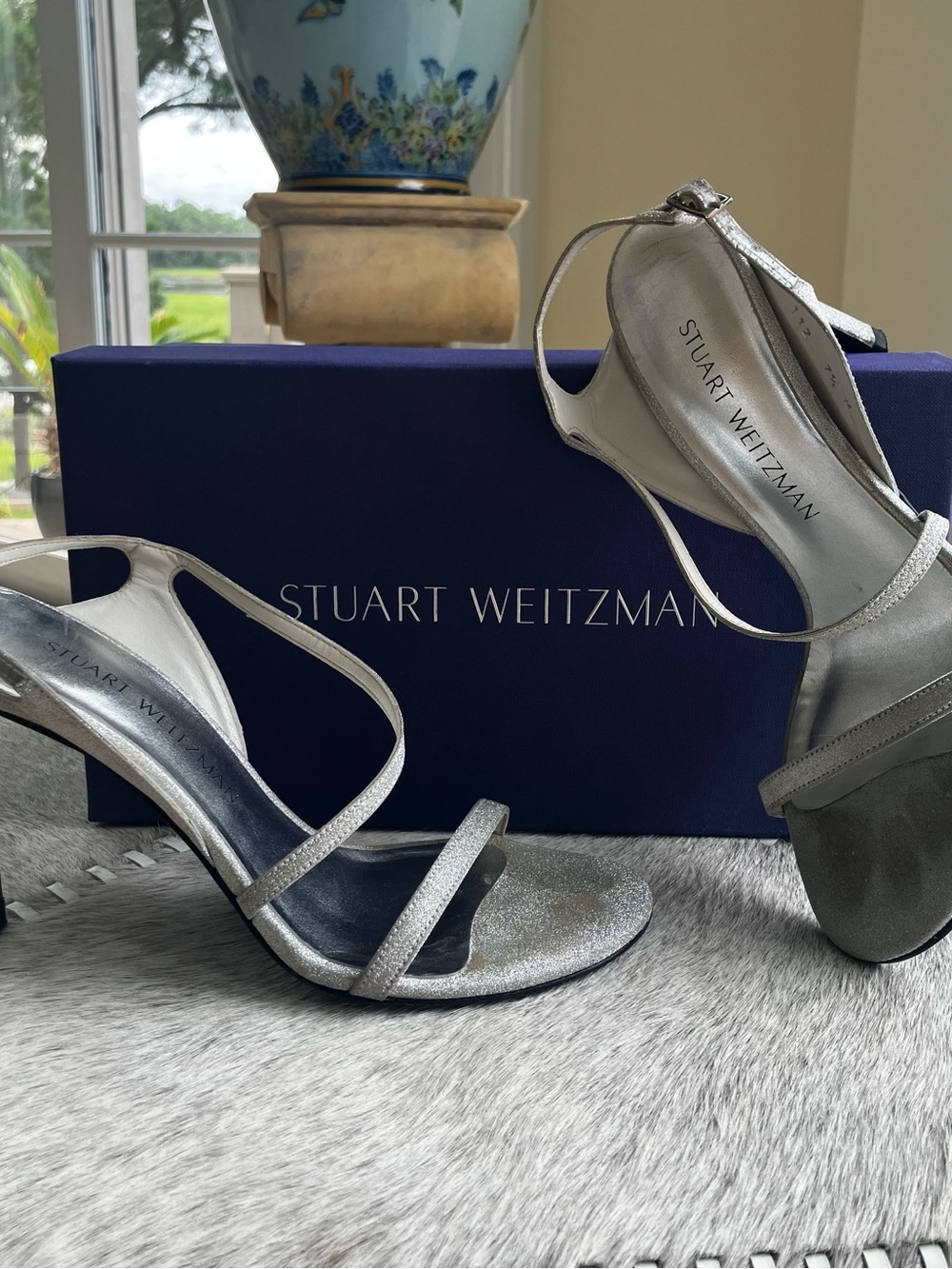 Stuart Weitzman Silver Strappy High Heel Sandals